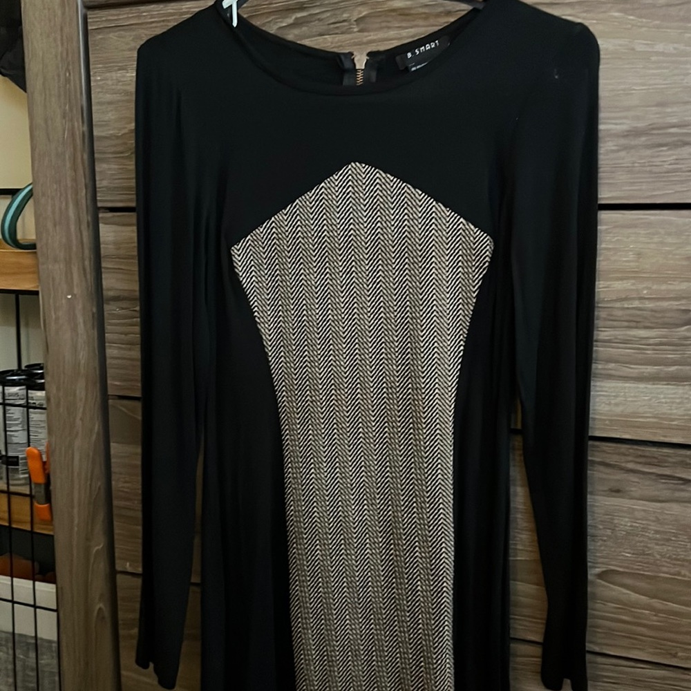 Black and Tan cocktail dress with copper zipper